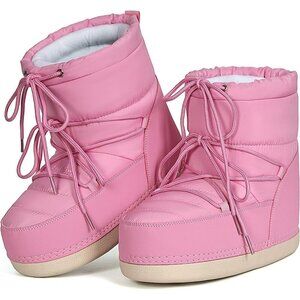Women's Pink Winter Snow Boots Anti-Slip Lace-up Ankle Booties with Lining